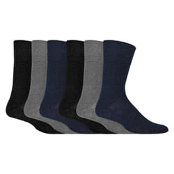 Mens 6 pack non elastic diabetic socks with hand linked toe seams - 6-11 UK, Black / Navy / Grey