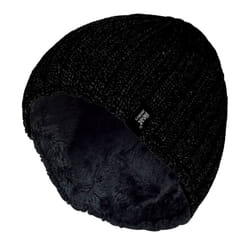 Heat Holders - Men's Fleece lined Ribbed knitted winter hat 3.4 tog - One Size, Black
