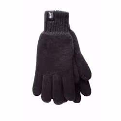 Heat Holders - Mens Patterned Knitted Fleece Lined Thermal Gloves - S-M, Black