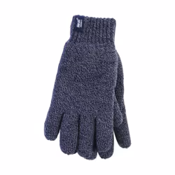 Heat Holders - Mens Patterned Knitted Fleece Lined Thermal Gloves - S-M, Navy