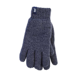 Heat Holders - Mens Patterned Knitted Fleece Lined Thermal Gloves - S-M, Navy