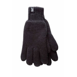 Heat Holders - Mens Patterned Knitted Fleece Lined Thermal Gloves - L-XL, Black
