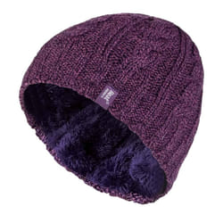Women's Thermal Fleece Lined Cable Knit Winter Hat 3.4 tog - One Size - One Size, Purple