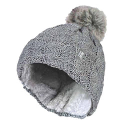 Heat Holders - Ladies Knit Fleece Lined Thermal Bobble Hat with Pom Pom - One Size, Light Grey