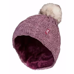 Heat Holders - Ladies Knit Fleece Lined Thermal Bobble Hat with Pom Pom - One Size, Rose