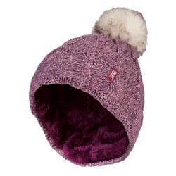 Heat Holders - Ladies Knit Fleece Lined Thermal Bobble Hat with Pom Pom - One Size, Rose