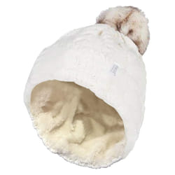 Heat Holders - Ladies Knit Fleece Lined Thermal Bobble Hat with Pom Pom - One Size, Cream