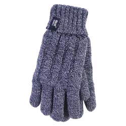 Heat Holders - Ladies Knit Winter Warm Fleece Lined Thermal Gloves - S-M, Blue