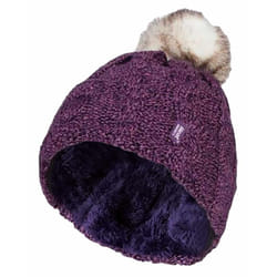 Heat Holders - Ladies Knit Fleece Lined Thermal Bobble Hat with Pom Pom - One Size, Purple