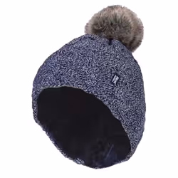 Heat Holders - Ladies Knit Fleece Lined Thermal Bobble Hat with Pom Pom - One Size, Blue