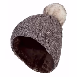 Heat Holders - Ladies Knit Fleece Lined Thermal Bobble Hat with Pom Pom - One Size, Fawn