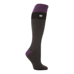 Ladies 2.3 TOG Extra Long Knee High Skiing Thermal Ski Socks - 4-8 UK, Charcoal / Purple