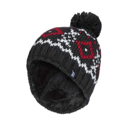 Mens Fleece Lined Thermal Winter Warm Beanie Bobble Hat with Pom Pom - One Size, Charcoal / Red