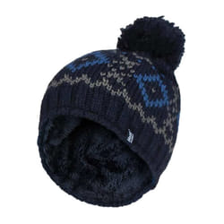 Mens Fleece Lined Thermal Winter Warm Beanie Bobble Hat with Pom Pom - One Size, Navy