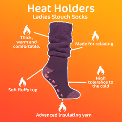 ) Heat Holders - Ladies Fluffy Slouch Top Non Slip Thermal Bed Socks - 4-8 UK, Mauve (Slouch