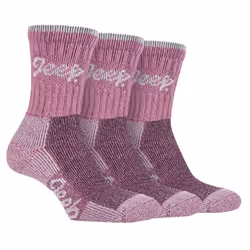 JEEP TERRAIN - 3 Pairs Cotton Walking Hiking Socks for Ladies - 4-8 UK, Rose / Cream