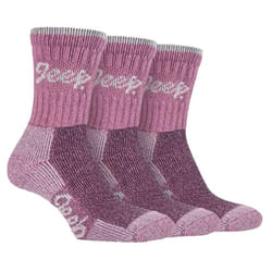 JEEP TERRAIN - 3 Pairs Cotton Walking Hiking Socks for Ladies - 4-8 UK, Rose / Cream