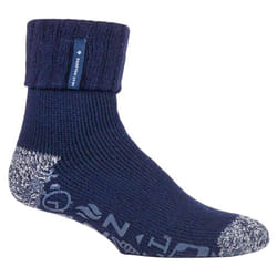 ) Mens Turnover Thermal Fleece Lined Bed Socks with Non Slip Grips - 6-11 UK, Navy Blue (Whittaker