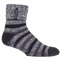 ) Mens Turnover Thermal Fleece Lined Bed Socks with Non Slip Grips - 6-11 UK, Black (Whittaker