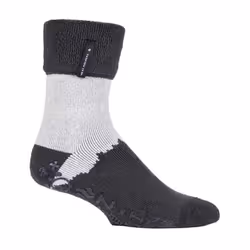 ) Mens Turnover Thermal Fleece Lined Bed Socks with Non Slip Grips - 6-11 UK, Charcoal (Robin