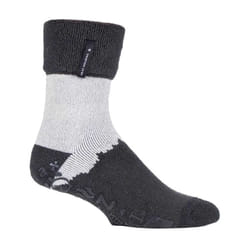 ) Mens Turnover Thermal Fleece Lined Bed Socks with Non Slip Grips - 6-11 UK, Charcoal (Robin