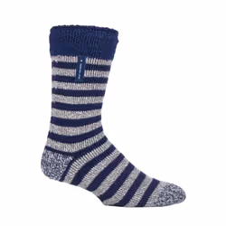 ) HEAT HOLDERS - Mens Warm Luxury Fleece Lined Lounge Bed Socks - 6-11 UK, Navy Stripe (Lumi