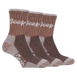 JEEP TERRAIN - 3 Pairs Cotton Walking Hiking Socks for Ladies - 4-8 UK, Tan / Cream