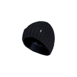 HEAT HOLDERS - Mens Ribbed Knit Fleece Lined Insulated Warm Turn Over Cuff Thermal Winter Beanie Hat (One Size, Black (TOR))