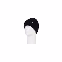 HEAT HOLDERS - Mens Ribbed Knit Fleece Lined Insulated Warm Turn Over Cuff Thermal Winter Beanie Hat (One Size, Black (TOR))