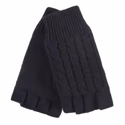 Heat Holders - Ladies Cable Knitted Winter Thermal Fingerless Gloves - Black