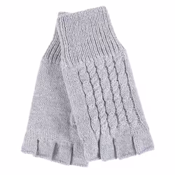 Heat Holders - Ladies Cable Knitted Winter Thermal Fingerless Gloves - Light Grey