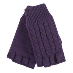 Heat Holders - Ladies Cable Knitted Winter Thermal Fingerless Gloves - Dark Purple