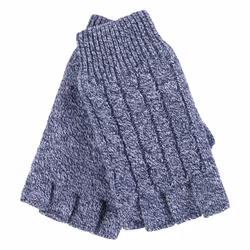 Heat Holders - Ladies Cable Knitted Winter Thermal Fingerless Gloves - Blue Marl
