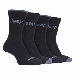 JEEP - 4 Pairs Mens Anti Blister Thick Cushioned Luxury Boot Socks - 6-11, Black / Charcoal