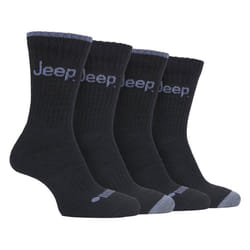 JEEP - 4 Pairs Mens Anti Blister Thick Cushioned Luxury Boot Socks - 6-11, Black / Charcoal