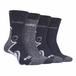 JEEP - 4 Pairs Mens Anti Blister Thick Cushioned Luxury Boot Socks - 6-11, Navy / Grey