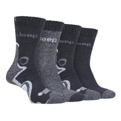 JEEP - 4 Pairs Mens Anti Blister Thick Cushioned Luxury Boot Socks - 6-11, Navy / Grey
