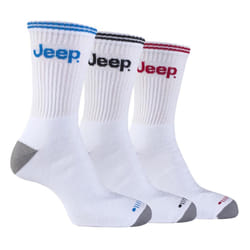 JEEP - 3 Pairs Mens Cotton Thick Cushioned Striped Terry Sport Socks - 6-11, White