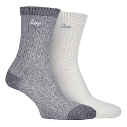 JEEP LADIES 2 PACK SUPERSOFT RIB BOOT SOCKS - 4-8, Slate / Cream