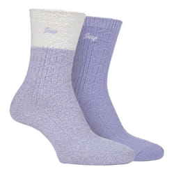 JEEP LADIES 2 PACK SUPERSOFT RIB BOOT SOCKS - 4-8, Cream / Lilac