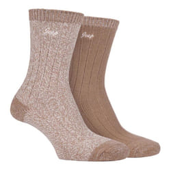 JEEP LADIES 2 PACK SUPERSOFT RIB BOOT SOCKS - 4-8, Tan / Cream