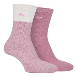 JEEP LADIES 2 PACK SUPERSOFT RIB BOOT SOCKS - 4-8, Cream / Rose