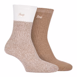 JEEP LADIES 2 PACK SUPERSOFT RIB BOOT SOCKS - 4-8, Cream / Tan