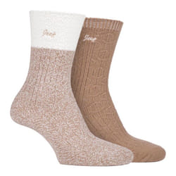 JEEP LADIES 2 PACK SUPERSOFT RIB BOOT SOCKS - 4-8, Cream / Tan