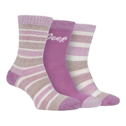 JEEP - 3 Pairs Ladies Performance Polyester Thick Hiking Boot Socks - 4-8, Rose / Cream / Punch
