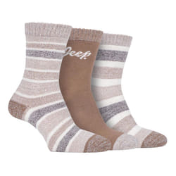JEEP - 3 Pairs Ladies Performance Polyester Thick Hiking Boot Socks - 4-8, Tan / Cream / Coffee