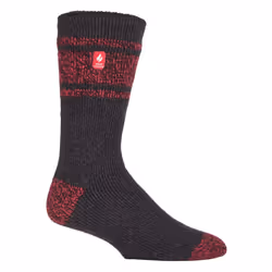 ) Heat Holders - Mens Original Thick Multicoloured Twist Thermal Socks - Charcoal / Red (Athens
