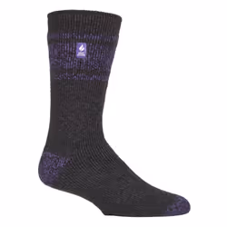) Heat Holders - Mens Original Thick Multicoloured Twist Thermal Socks - Charcoal / Purple (Athens
