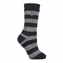 ) Heat Holders - Ladies Original Thick Multicoloured Twist Thermal Socks - Black / White (Chunky Stripe