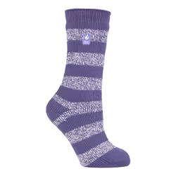 ) Heat Holders - Ladies Original Thick Multicoloured Twist Thermal Socks - Mulberry Purple / White (Chunky Stripe